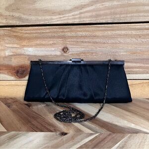 Jessica McClintock Black Satin Evening Small Bag Clutch w/ Long Chain